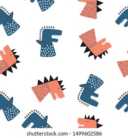 Dinosaur seamless pattern for baby and kids vector illustration funny drawing scandinavian hand drawn background ready for children fashion textile print