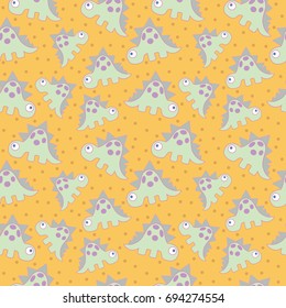 Dinosaur seamless pattern. Colorful background with dinosaurs in the sand. Vector cartoon illustration.