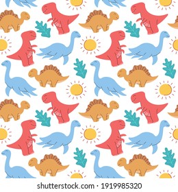 dinosaur seamless pattern. Colorful dinosaurs vector background. Backdrop for textile and fabric.