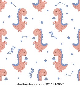 Dinosaur seamless pattern design. Vector illustration.