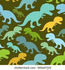 Dinosaur seamless pattern. Dino texture. Tyrannosaurus Rex Ornament. Prehistoric reptile. Animal Jurassic with big teeth. Aggressive beast. Terrible evil lizard Polynesian era