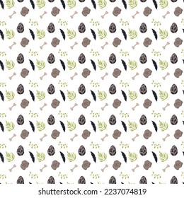 Dinosaur seamless pattern footprint tracks. Minimal color background with paw, stones, rainbow. Dinosaur footprint seamless pattern perfect for textile, wrap and wallpaper and design.