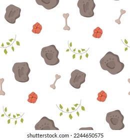 Dinosaur seamless pattern footprint tracks. Minimal color background with paw, stones, rainbow. Dinosaur footprint seamless pattern perfect for textile, wrap and wallpaper and design.