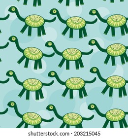dinosaur Seamless pattern with funny cute animal on a blue background. Vector