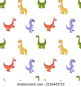 Dinosaur seamless pattern. Funny dino. Vector, flat