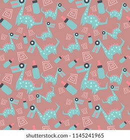 Dinosaur seamless pattern hand drawn funny animals for kids and children drawing style vector illustration.