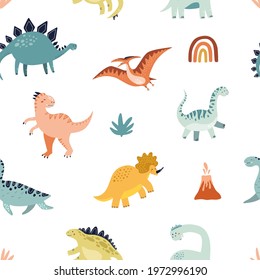 Dinosaur seamless pattern. Hand drawn vector illustration for wrapping or textile design.