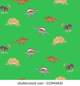 Dinosaur seamless pattern on green background vector illustration