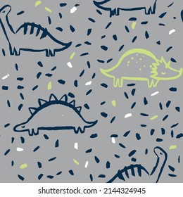 Dinosaur seamless pattern on grey