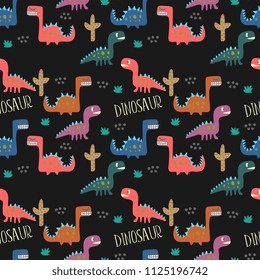 Dinosaur seamless pattern. Unique childish drawing style background.