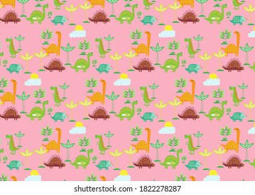 Dinosaur seamless with pink  background. Baby cloth design, wallpaper Illustration vector