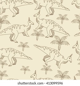 Dinosaur seamless retro predator vector illustration. Black and white lines