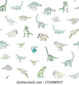 Dinosaur seamless vector doodle hand drawn pattern