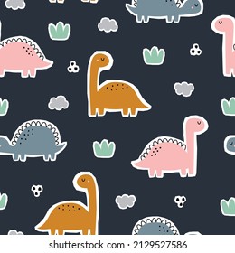 dinosaur seamless vector pattern on navy blue background