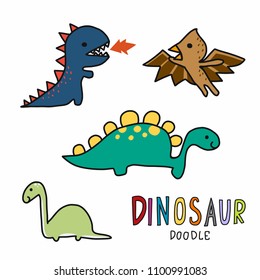 Dinosaur set cartoon vector illustration doodle style