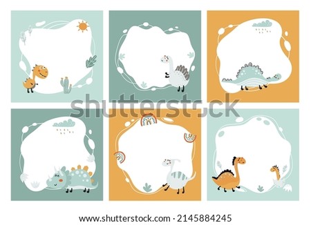 Dinosaur set of frames for kids photos, templates or invitations
