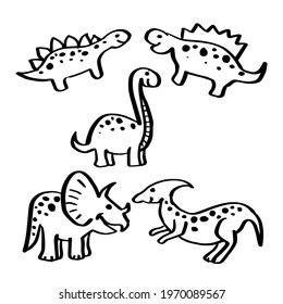Dinosaur set, hand drawn sketch illustration.