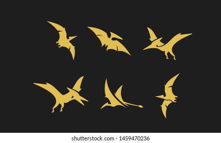 dinosaur set logo gold icon design vector illustration