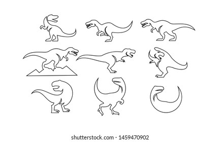 dinosaur set logo outline black icon design vector illustration