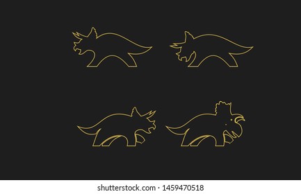 dinosaur set logo outline gold icon design vector illustration