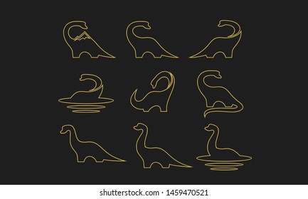 dinosaur set logo outline gold icon design vector illustration