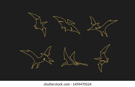 dinosaur set logo outline gold icon design vector illustration