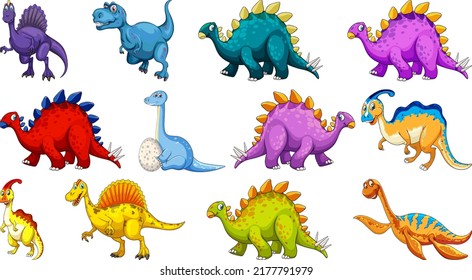 Dinosaur set on white background illustration