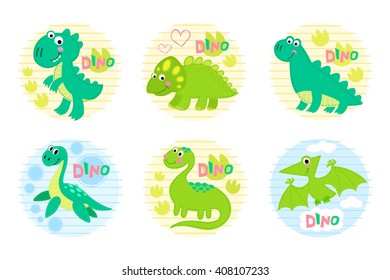 Dinosaur set vector illustration. Dinosaur design. Childish vector design.