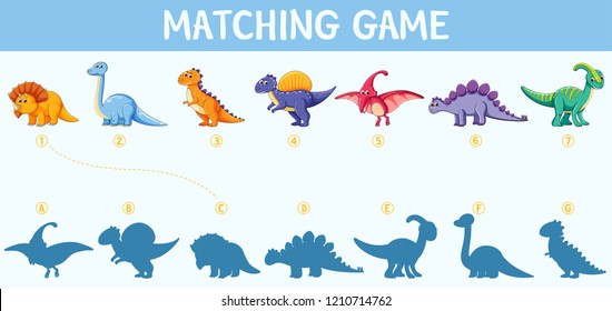 Dinosaur Shadow Matching Game Illustration