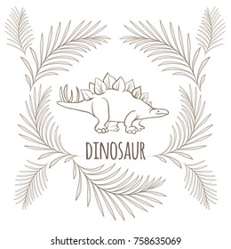 Dinosaur with sharp thorns on back and palm branches around