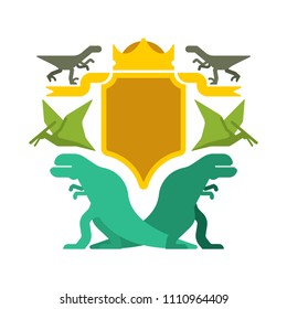 Dinosaur and Shield heraldic symbol. Dino Sign Prehistoric beast for coat of arms. Archeology sign. Vector illustration

