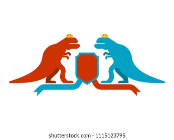 Dinosaur and Shield heraldic symbol. Dino Sign Prehistoric beast for coat of arms. Archeology sign. Vector illustration
