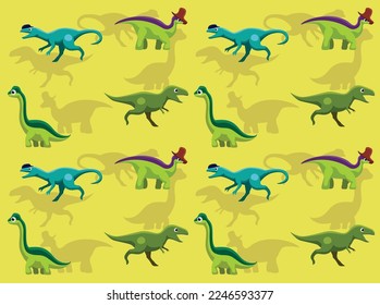 Dinosaur Side View Cartoon Character Dilophosaurus Lambeosaurus Brachiosaurus Tyrannosaurus Seamless Wallpaper Background