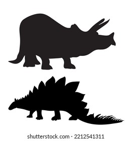 Dinosaur silhouette. Dinosaurs and Jurassic dino monsters icons. Vector silhouette of triceratops or T-rex, brontosaurus and stegosaurus, ceratosaurus and parasaurolophus reptile