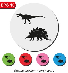 Dinosaur silhouette flat round colorful vector icon.