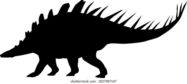 Dinosaur. The silhouette of a large dinosaur with spikes on its back. Collection of Jurassic animals. Black and white illustration of dinosaurs for children.