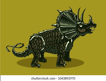 Dinosaur silhouette on isolated background. Color Triceratops. Tattoo style.