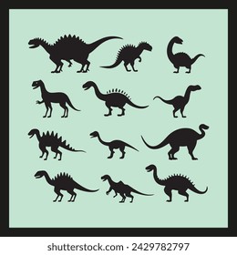 Dinosaur silhouette set Clipart on a hex color background