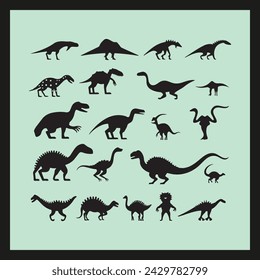 Dinosaur silhouette set Clipart on a hex color background