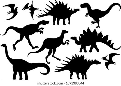 Dinosaur silhouette set on white background