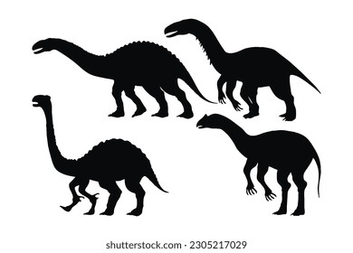 Dinosaurier-Silhouette-Vektorgrafik auf weißem Hintergrund. Schöne große Dinosaurier für Kinder silhouette Set Design. Carnivore-Dinosaurier-Stehen, schwarz-weißes Silhouette-Vektorbündel.