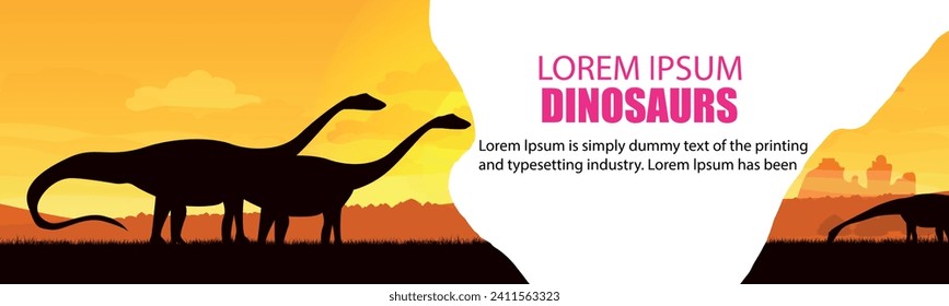 Dinosaur silhouettes in beautiful sunset landscape vector illustration