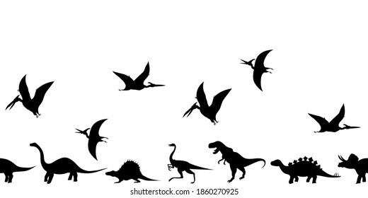 dinosaur silhouettes border, vector illustration