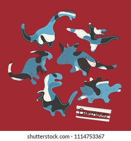 Dinosaur silhouettes military pattern on red background illustration vector, T-Shirt design for kids.