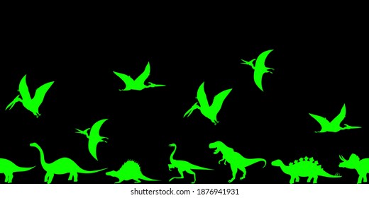 siluetas de dinosaurios, borde sin soldadura, ilustración vectorial