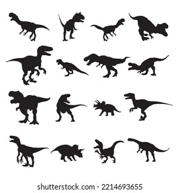 Dinosaur silhouettes set, Black dinosaur silhouette collection.
