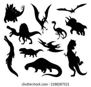 Dinosaur Silhouettes Set. Dino Monsters Icons. Shape Of Real Animals. Sketch Of Prehistoric Reptiles. Vector Illustration Isolated On White. Hand Drawn Sketches