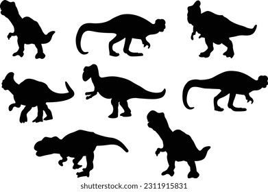 Dinosaur silhouettes set. Set of dinosaur icons. Dinosaur vector illustrations set.