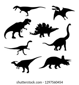 Dinosaur silhouettes set. Vector illustration isolated on white