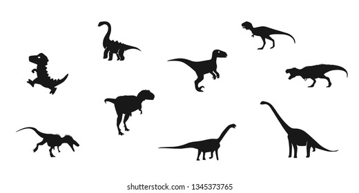 Dinosaur silhouettes set. Vector illustration isolated on white background. Dinosaur silhouettes set.
